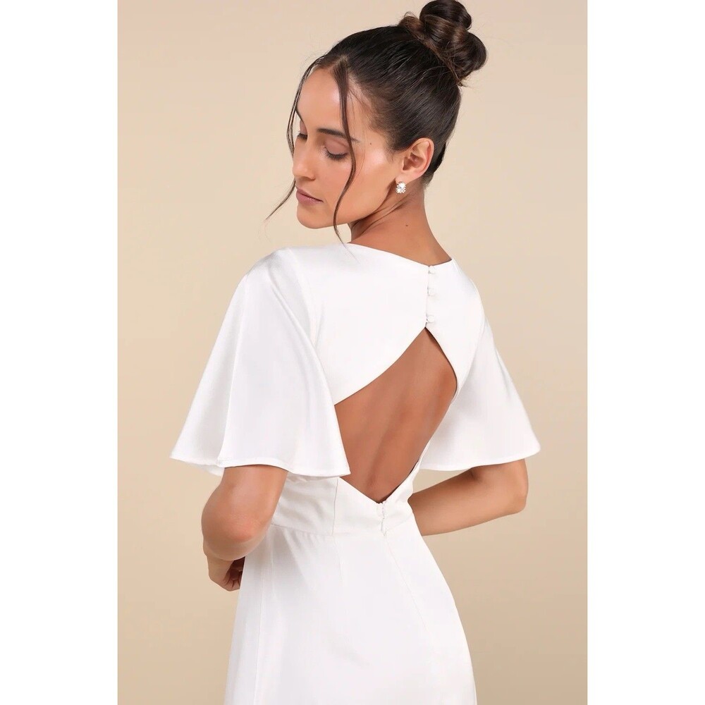 Lulus Elegant Confidence Whit Satin Flutter Sleev… - image 2